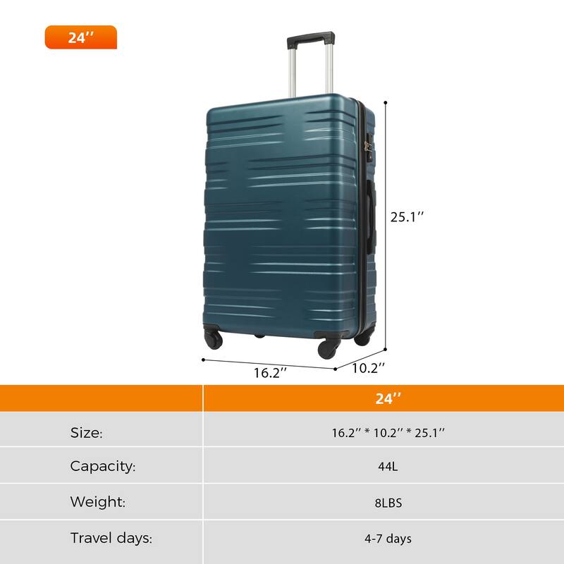 24" Carry On Luggage Travel Suitcase ABS Hardside Expandable Luggage